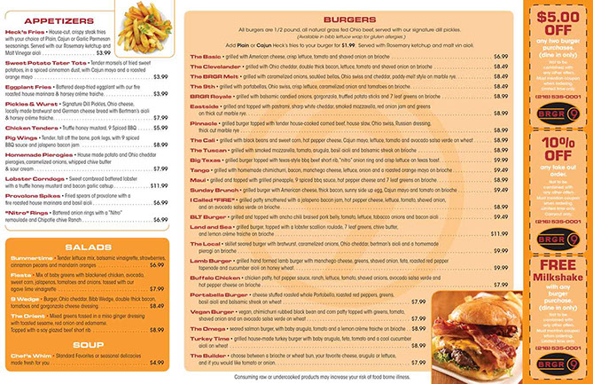 BRGR 9 restaurant menu design - inside