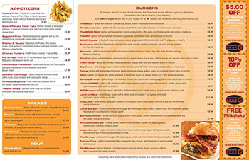 BRGR 9 restaurant menu design - inside