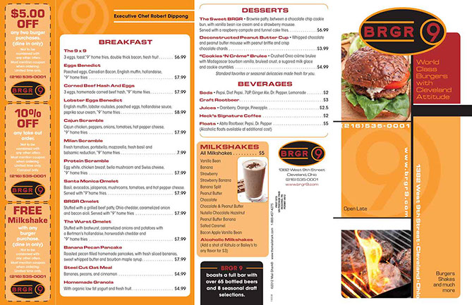 BRGR 9 restaurant menu design - front
