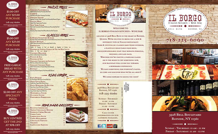 Il Borgo Italian Kitchen restaurant menu design - front