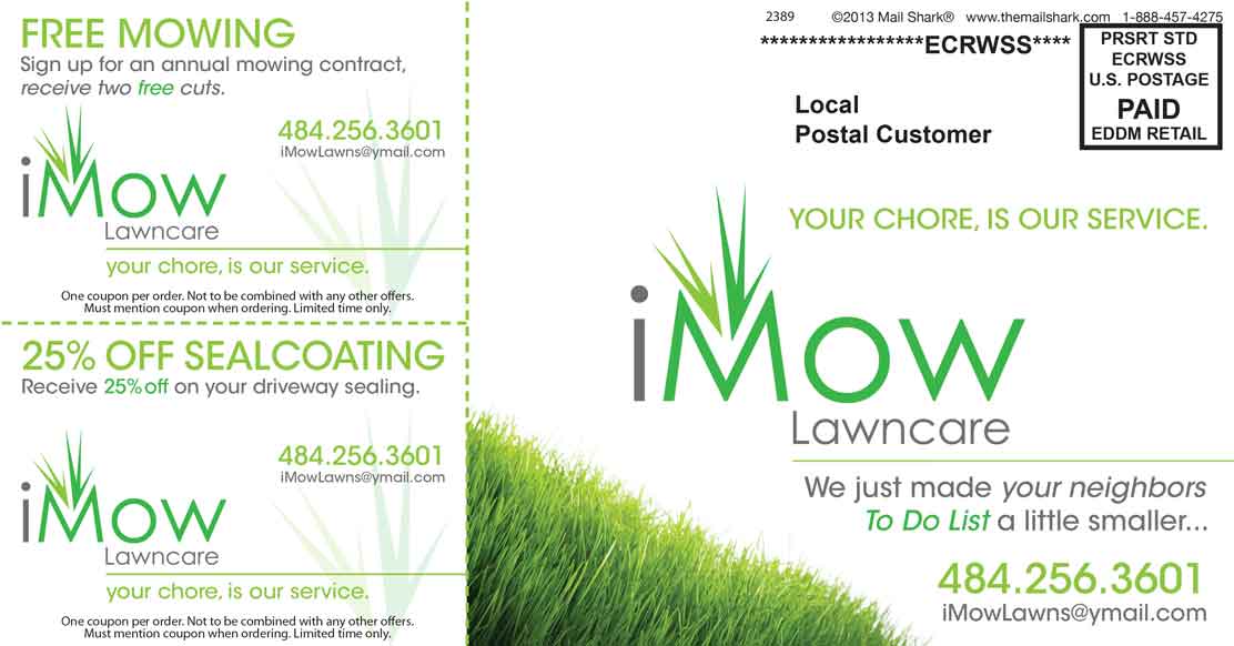 iMow lawncare postcard design - back