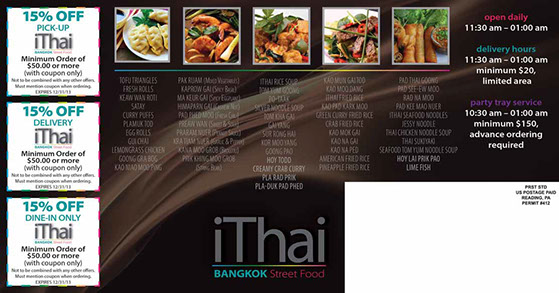 iThai Bangkok Street Food restaurant postcard design - back