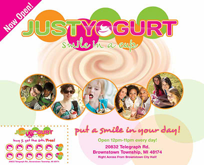 Just Yogurt postcard design - front