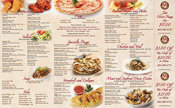Manceno’s Pizza & Italian Cuisine menu design - inside