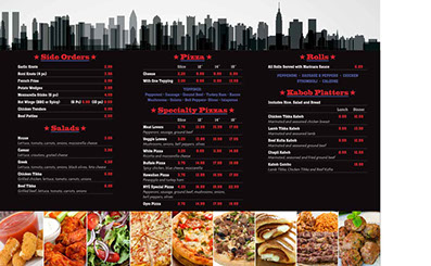 New York Pizza & Kabaobs restaurant menu design - inside