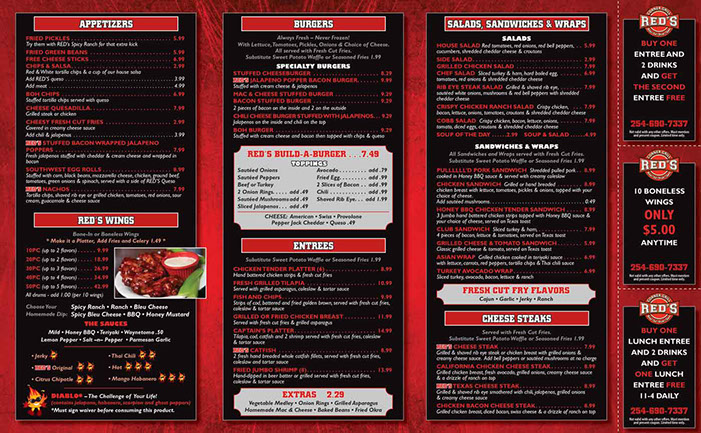 Red’s Corner Grill restaurant menu design - Inside
