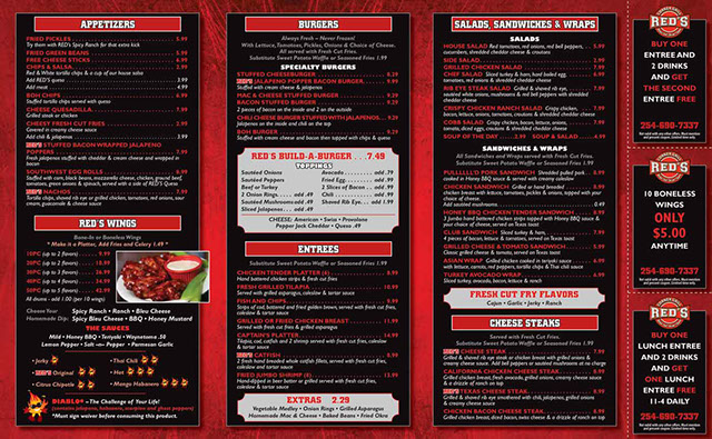 Red’s Corner Grill restaurant menu design - Inside