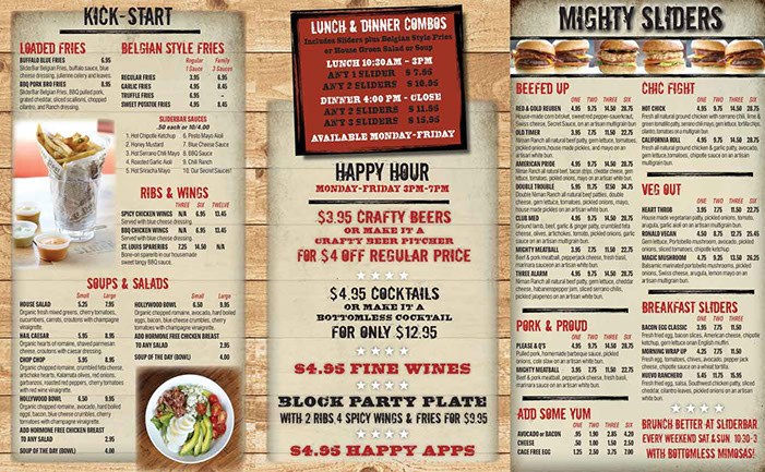 Slider Bar restaurant menu design - inside
