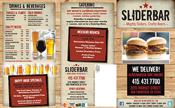Slider Bar restaurant menu design - front