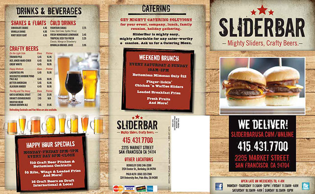 Slider Bar restaurant menu design - front