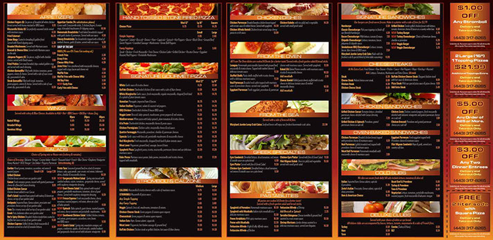 Zesto Pizza & Grill menu design - inside